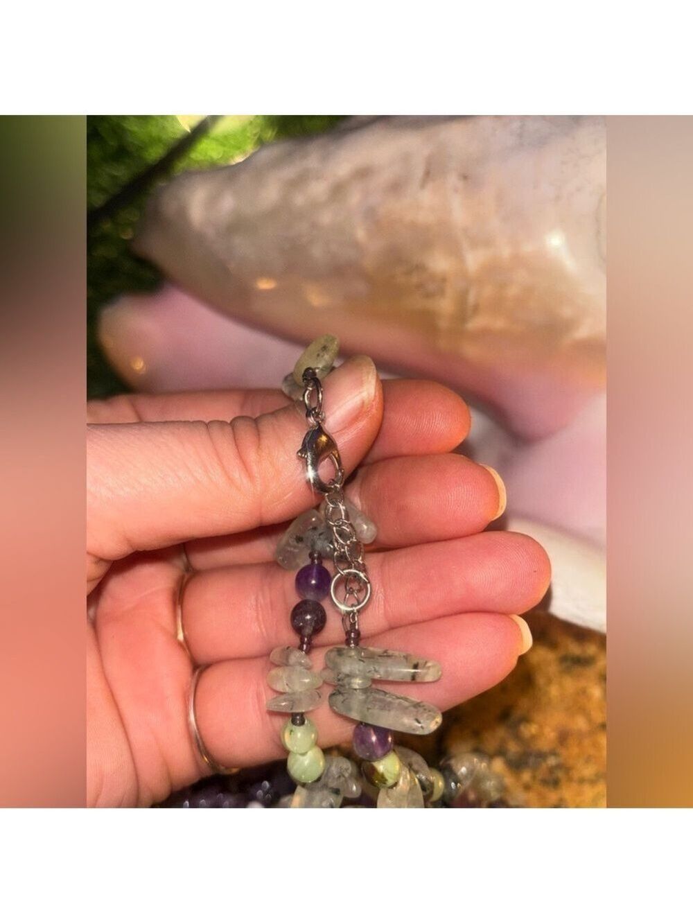 GENUINE Stone Purple Amethyst and Green Prehnite Chunky Necklace 18in Women - Picture 7 of 13